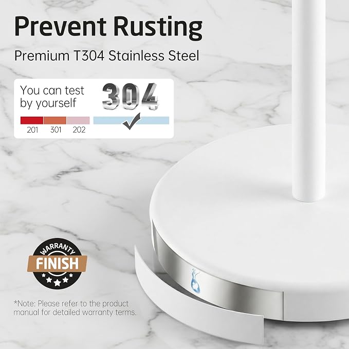 KES White Toilet Paper Holder Stand, Freestanding with Heavy Base | 304 Stainless Steel, Rustproof, 20.2-Inch Height, Anti-Slip Base, Fits All Rolls, Easy 1-Min Assembly