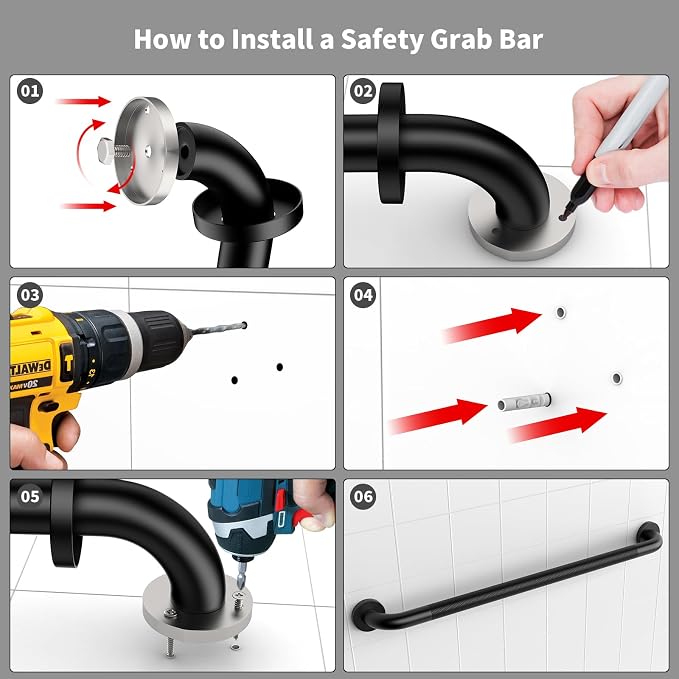 32 Inch Anti Slip Shower Grab Bar, ZUEXT Matte Black Finish Stainless Steel Bathroom Grab Bar, Knurled Bathroom Balance Bar,Safety Hand Rail Support,Handicap Elderly Injury Senior Assist Bath Handle