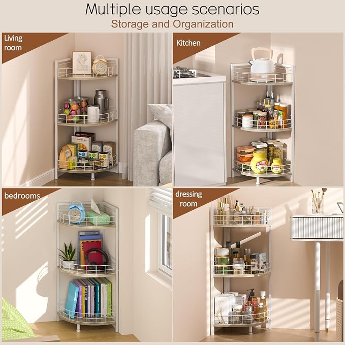 DAOUTIME Bathroom Standing Shelf, 3 Tier Free-Standing Shelf Units, Open Floor Shelves, Triangular Curved Corner Shelf Stand for Small Space, Ideal for Bathroom,Kitchen,Vanity Storage and Organizer