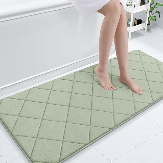 OLANLY Memory Foam Bath Mat 59x24, Ultra Soft and Absorbent Bathroom Rugs | Sage Green, Quick Dry, Machine Washable Shower Bath Rugs, Comfortable Bath Carpet for Bathroom Floor, Tub and Shower
