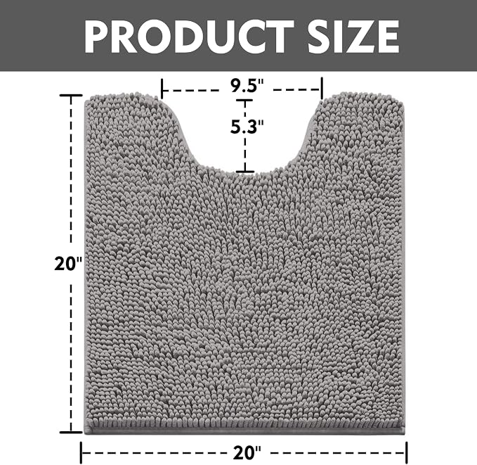 RUN HELIX Toilet Rugs U-Shaped 20x20 Extra Soft Chenille Bath Rugs, PVC Backing Quick Dry, Machine Washable Contour Bathroom Rugs for Toilet Contoured Bath Mats Home Decor Accessories Light Grey