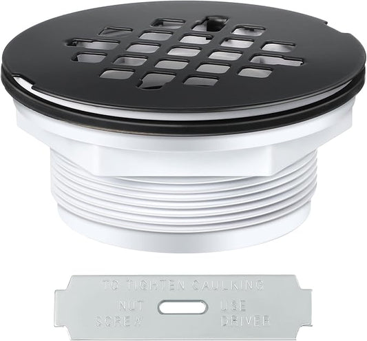 Enhon 4.25" OD Shower Drain Assembly, Snap in Shower Base Drain and Round Grid Strainer Cover, Fits 2 in. Schedule 40 ABS and PVC Pipes, Stainless Steel Cap, ABS Base(Matte Black,1 Pack)