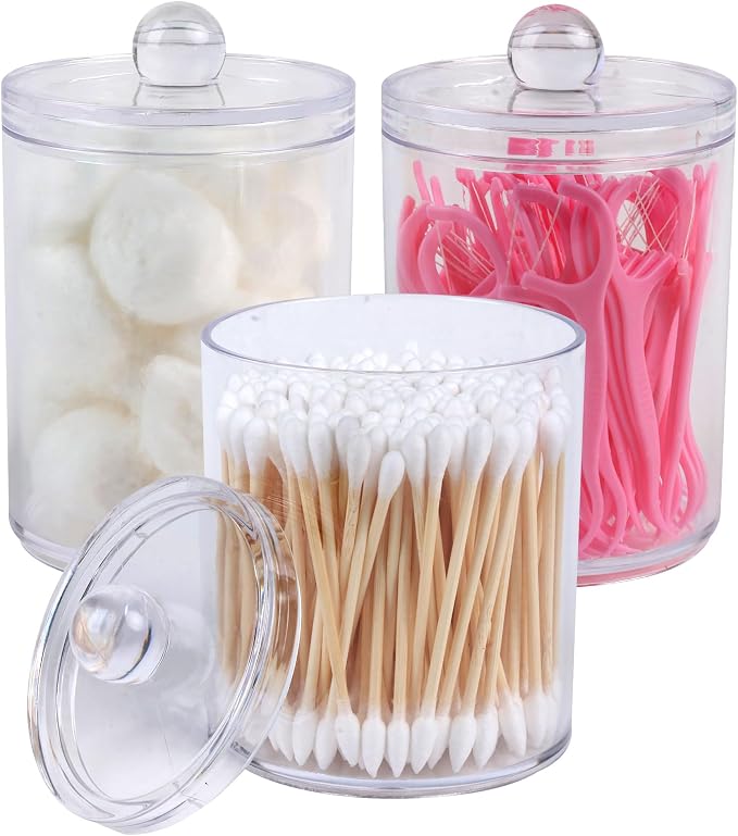 3 Pack Acrylic Qtip Holder Dispenser,Cotton Swab Ball Pad Holder,10 oz