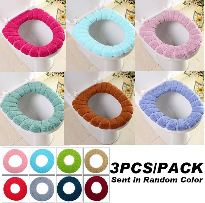 Toilet Seat Covers for Bathroom - 3PCS Soft Thicker Warmer Padded Cloth Covers, Washable Stretchable Bathroom Toilet Seat Cover Lid Warmers, Toilet Cover Warm Seat Pads (Blue Gray Green)
