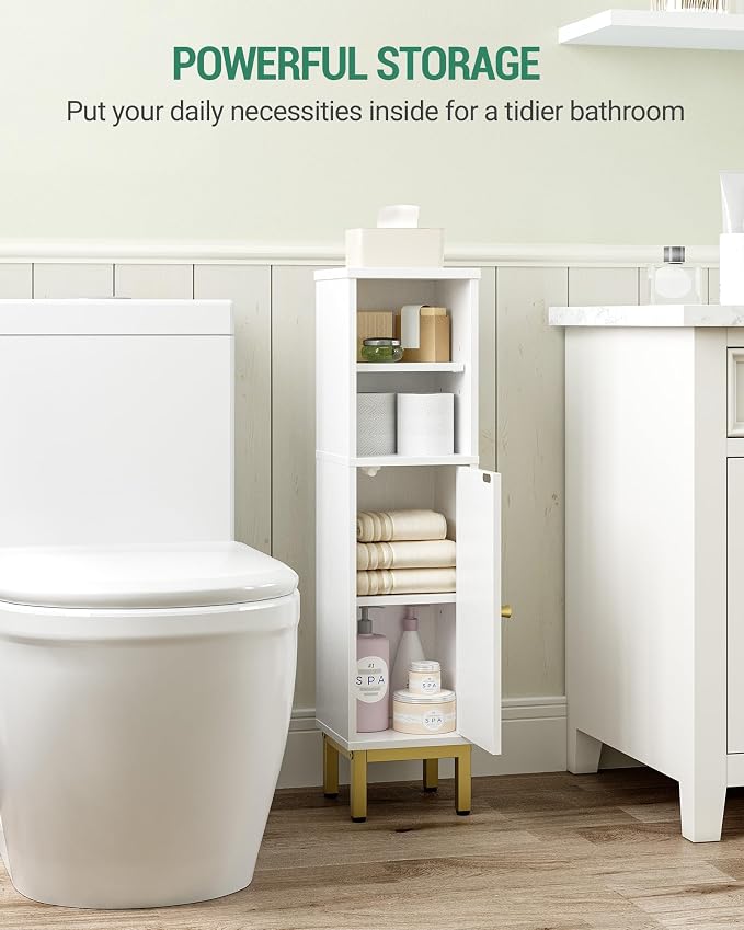 Hzuaneri Bathroom Storage Cabinet, Corner Floor Cabinet with Shelves, Customized Door Opening Direction, Bathroom Organizer with Adjustable Shelf for Kitchen, Living, Toilet Paper Holder, White