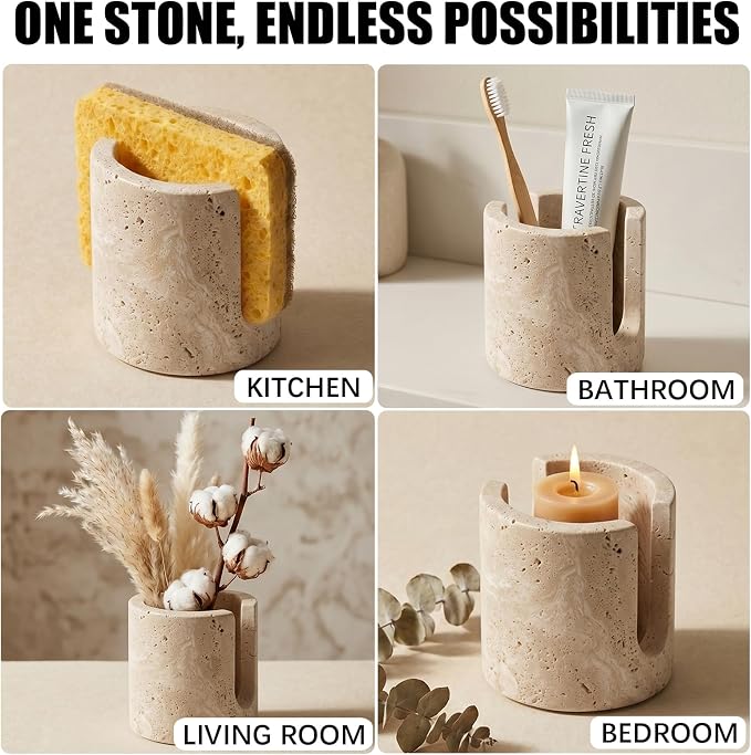 Natural Travertine Sponge Holder for Kitchen Sink - Luxury Stone Sponge Caddy, Quick-Drying Modern Minimalist Marble Kitchen Countertop Organizer - Housewarming Gift, Home Decor, Beige