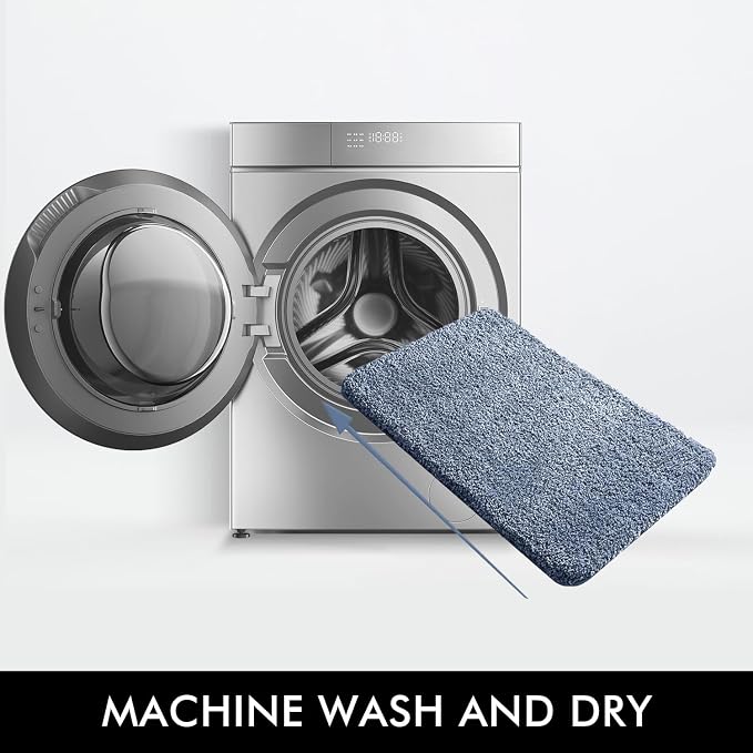 MIULEE Dusty Blue Bathroom Rugs Set 2 Piece Soft Bath Mats 20x20+20x30 Inch | Absorbent Microfiber Bath Mat and U-Shaped Toilet Rug, Non Slip, Quick Dry, for Bathroom Floor Tub Showers, Machine Washable