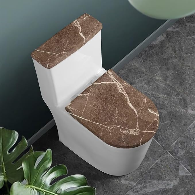 Brown Marble Toilet Cover Lid Set 2 Pack Toilet Seat Covers for Bathroom Decor Replacement Elongated