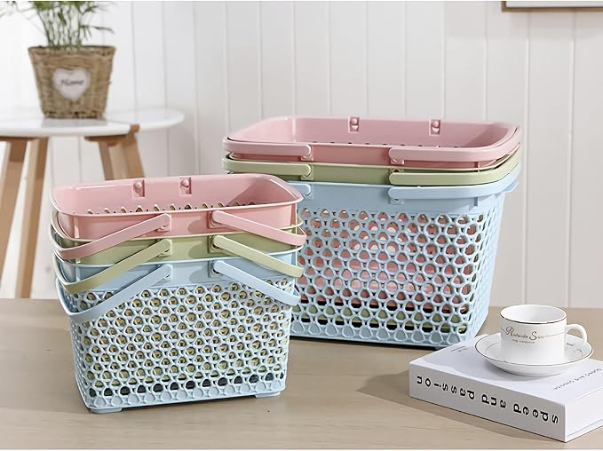 Anyoifax Portable Shower Caddy Tote, Plastic Storage Basket with Handle Bath Organizer Bin for Bathroom, Pantry, Kitchen, College Dorm, Garage - 11.2 x 7.9 x 6.8 in - Pink