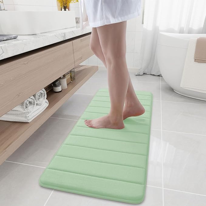 Buganda Memory Foam Bath Mat 47 x 17, Ultra Soft Absorbent Bathroom Rugs | Sage Green, Machine Washable Quick Dry Bath Mats for Bathroom Floor, Shower and Tub, Home Decor Accessories