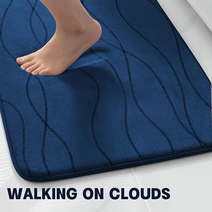 Bathroom Rugs Set 5 Piece, Memory Foam Bath Mat Navy Blue | Ultra Soft, Absorbent, Non-Slip, Machine Washable, for Bathroom, Sink and Toilet