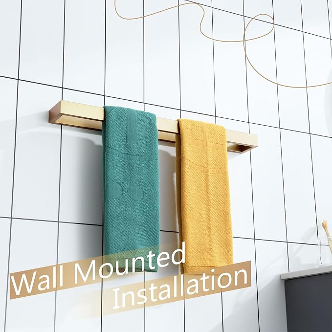 KOKOSIRI Towel Bar Brushed Gold Bath Towel Holder 20 Inch Kitchen Towel Hanger Rack Stainless Steel Bathroom Hardware Wall Mounted, 1 Pack B4008BG-L20