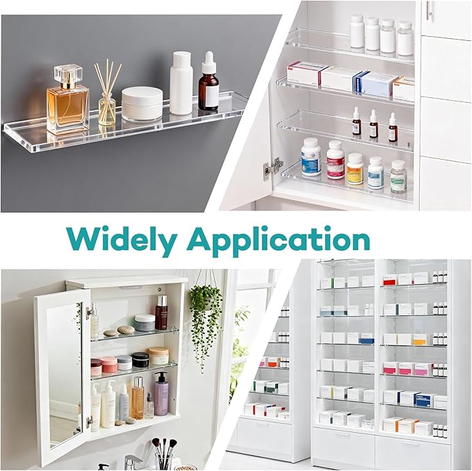 LILXIU 4 PCS 13.5 Inch Medicine Cabinet Shelves Acrylic Medicine Cabinet Shelf Replacement for Living Room Bathroom Kitchen Wall Mounted and Hanging Cabinets
