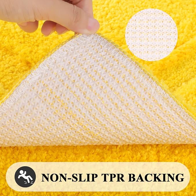 SHACOS Soft Microfiber Bathroom Rugs Set 2 Pieces with Toilet Rug | Absorbent Plush Bath Mat U Shaped Contour Bath Rug, Non Slip Washable Fluffy Bathroom Floor Mats, 32x20+24x20, Yellow