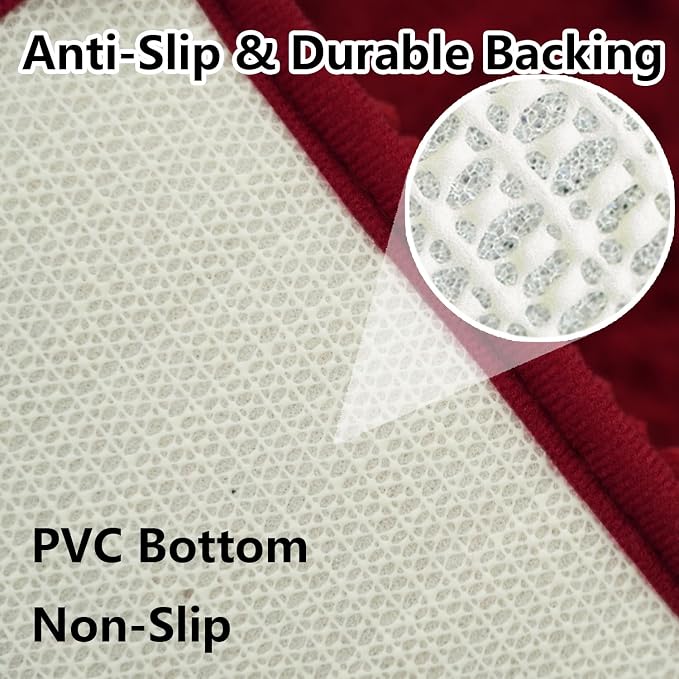 BOANKODU Bath Mat Set, 2 Piece - Soft Chenille, Non-Slip, 32x20 Inch + 20x20 Inch U Shape, Machine Washable (Burgundy)