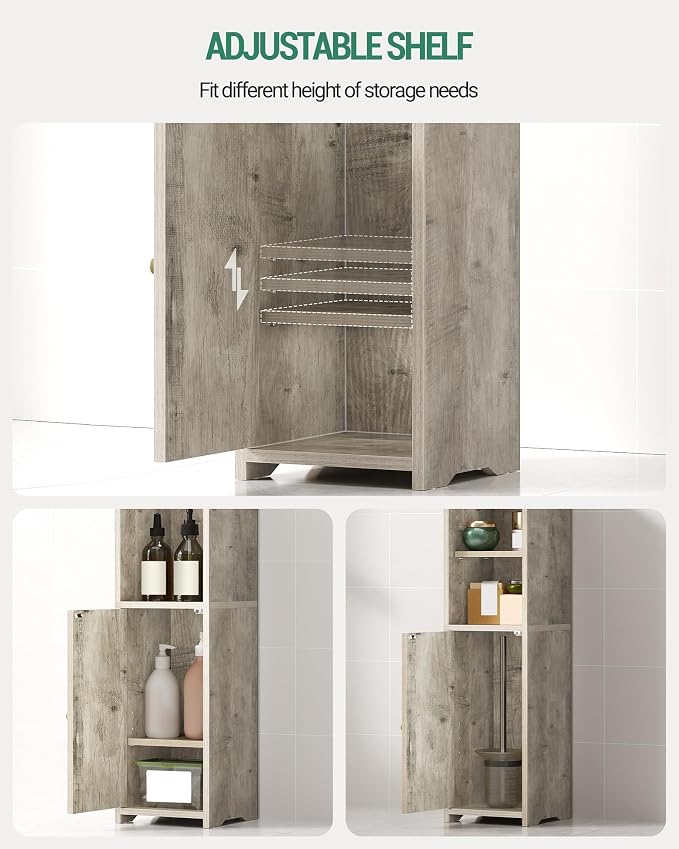 Hzuaneri Bathroom Storage Cabinet, Corner Floor Cabinet with Doors and Adjustable Shelf, Narrow Toilet Paper Cabinets, Bathroom Organizer for Small Spaces, Greige BC19705X
