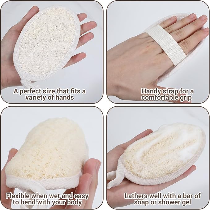 4PCS Loofah Sponge Exfoliating Body Scrubber, Natural Shower Bath Loofah Exfoliating Sponge, Face Body Exfoliator Scrubber for Women Men Bath Shower, Eco-Friendly (2 Styles)