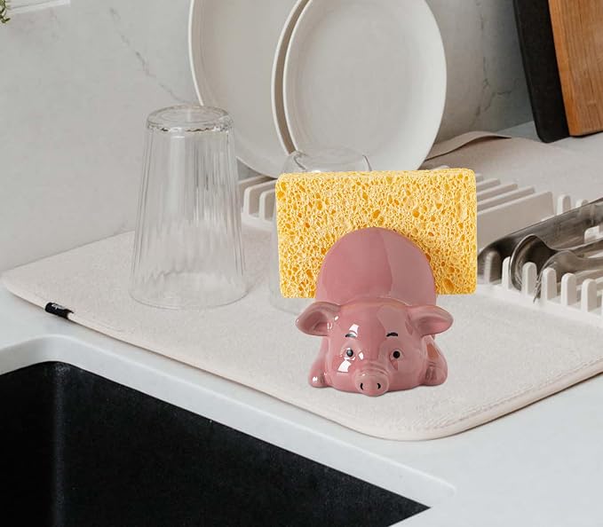 Pig Sponge Holder For Kitchen Sink Sponge Holder Ceramic Dish Sponges Holder Pink Kitchen Sponge Holders - Adorable And Functional Sink Caddy