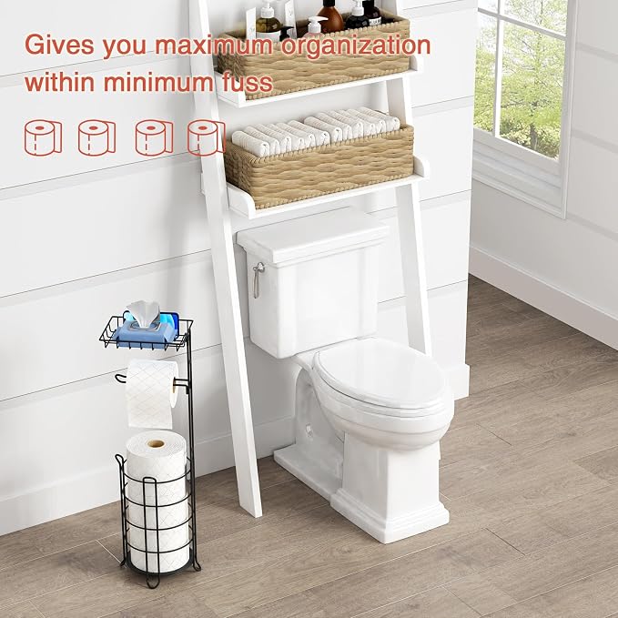 Goozii Matte Black Free Standing Toilet Paper Holder Stand with Shelf, Freestanding Bathroom Tissue Dispenser with Wipes Storage, Floor Toilet Paper Holder with Phone Tray for Large Mega Rolls