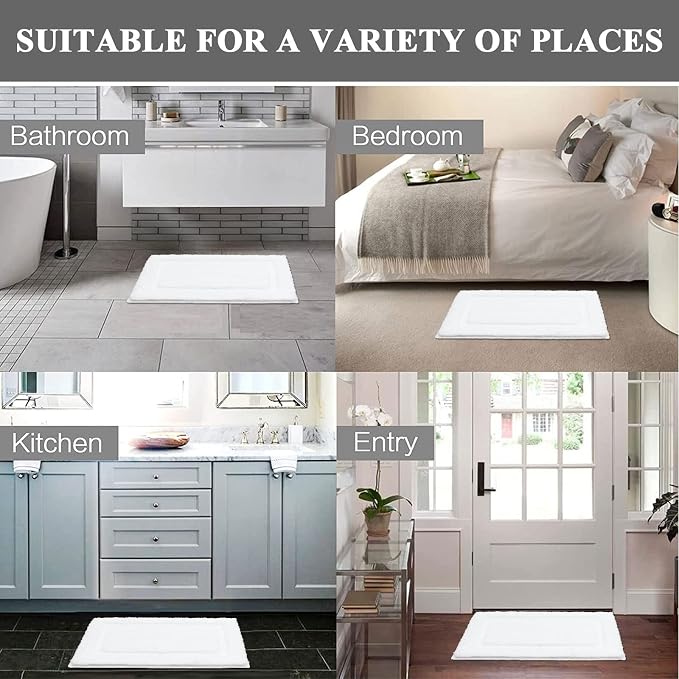 SHACOS Soft Microfiber Bathroom Rugs Set of 2 Pieces, White | 47x20 + 32x20, Absorbent Plush Bath Rugs, Non Slip Washable Shaggy Bath Mats, Fluffy Bathroom Runner Floor Mats Shower Rug