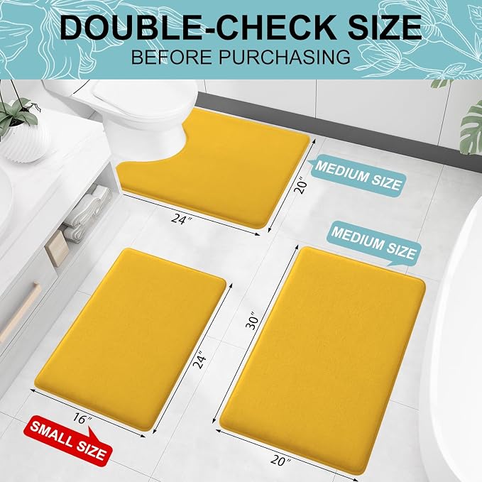 Smiry Memory Foam Toilet Rugs 24x20, Extra Soft Absorbent Bathroom Rugs | Yellow, Quick Dry Machine Washable Non-Slip Contour Bath Mat for Toilet