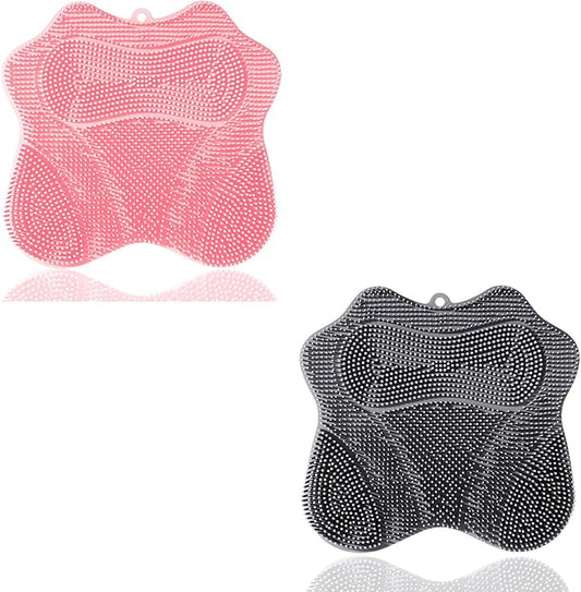 Shower Foot Scrubber, Shower Foot and Back Scrubber with Suction Cups, Shower Silicone Foot Washer for Exfoliating Massage（Grey&Pink）