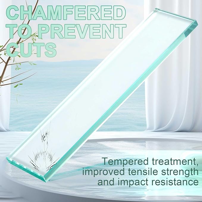 AceOrbit 2 Pcs 3-1/8 x 12-3/4 x 1/2 Inch Glass Shower Shelf for Shower Niche Break-Resistant Easy Install Clear Glass Support Plate for DIY Storage Decor