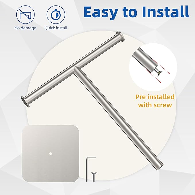 RUACQ T-Shape Hand Towel Holder Stand, Weighted Base Towel Rack, 12" Countertop Towel Holder for Bathroom, 304 Stainless Steel, Heavy Duty (Brushed Nickel, 2 Pack)