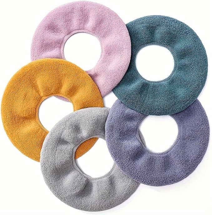 10 Pcs Bathroom Soft Thicker Warmer Stretchable Washable Cloth Toilet Seat Cover Pads (5 colors, 2 of each)