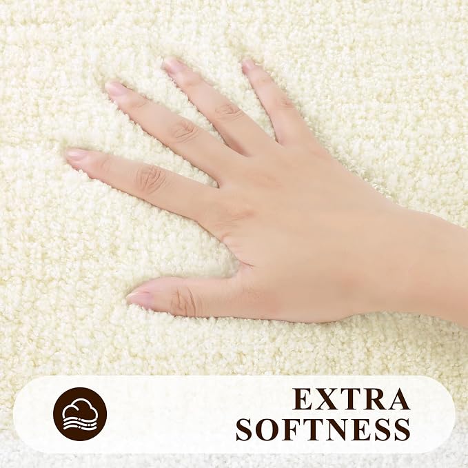 Pauwer Bathroom Rugs 3 Piece Set, Non Slip Washable Bath Mat, Ivory | Soft Plush Microfiber, Super Absorbent Floor Carpet, U Shaped Toilet Mats, Quick Dry, Shaggy Shower Rugs Runners
