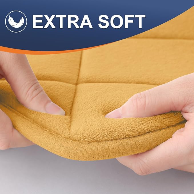 OLANLY Memory Foam Toilet Rugs U-Shaped 24x20, Ultra Soft and Absorbent | Yellow, Quick Dry Commode Contour Rugs, Machine Washable, Comfortable Bathroom Contour Bath Mats for Toilet Base