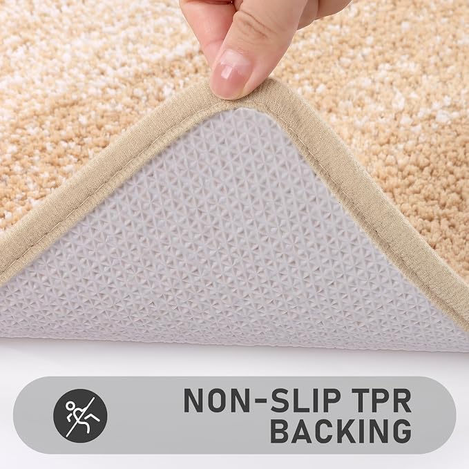 Bsmathom Bathroom Rug Set 4 Piece, Plush Microfiber Bath Mat, Beige | Super Water Absorbent, Non Slip Machine Washable Bath Rug Sets with Toilet Lid Cover and U-shaped Contour Toilet Mat