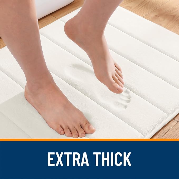 OLANLY Memory Foam Bath Mat 24x16, Super Soft and Absorbent Bathroom Rugs | Ivory, Quick Dry Bath Rug, Machine Washable Shower Floor Mats, Bathmat Carpet for Bathroom Floor, Tub and Shower