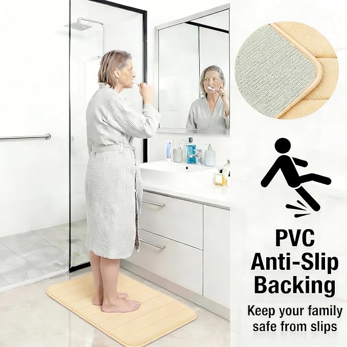 Memory Foam Bath Mat Set 3 Piece，Super Soft Absorbent Bathroom Rug Non Slip, Quick Dry,Machine Wash, Perfect Plush Bathroom Rugs,Home Decor Accessories,Beige