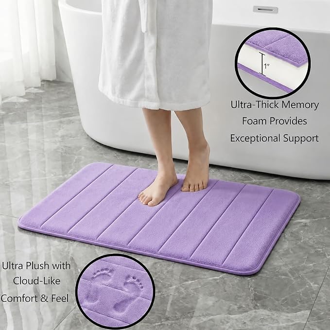Memory Foam Bath Mat Set 3 Piece，Super Soft Absorbent Bathroom Rug Non Slip, Quick Dry,Machine Wash, Perfect Plush Bathroom Rugs,Home Decor Accessories,Lavender Purple