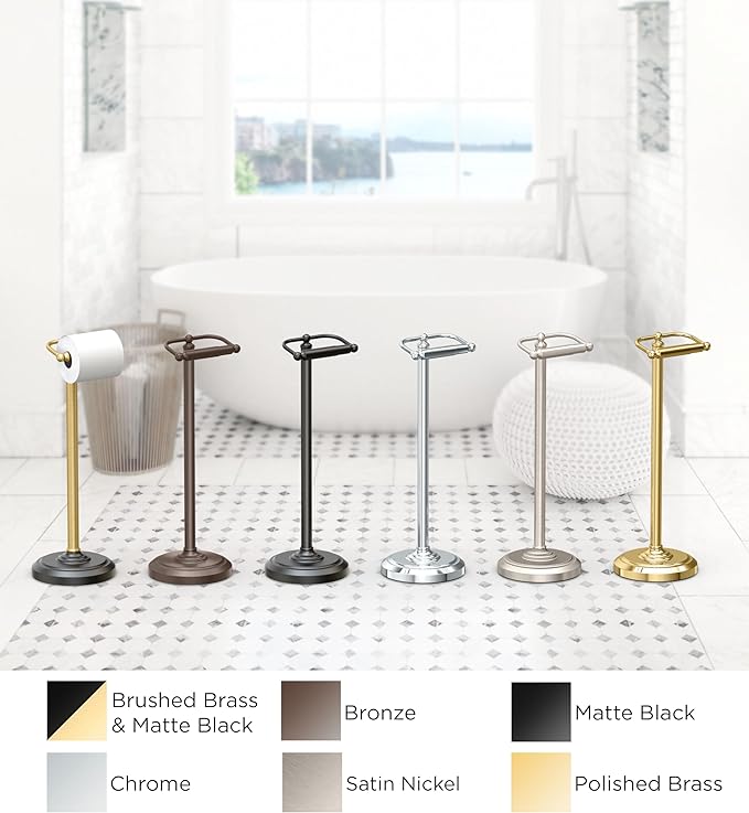 Gatco 1436C Toilet Paper Holder Stand, Chrome Finish, Freestanding Bathroom Floor Stand, Pedestal, Weighted Base, 22 Inch