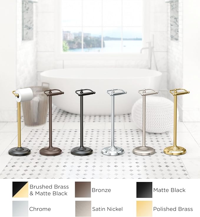 Gatco 1436MX Toilet Paper Holder Stand, Weighted Base, Matte Black, Freestanding Bathroom Floor Stand, 22 Inch