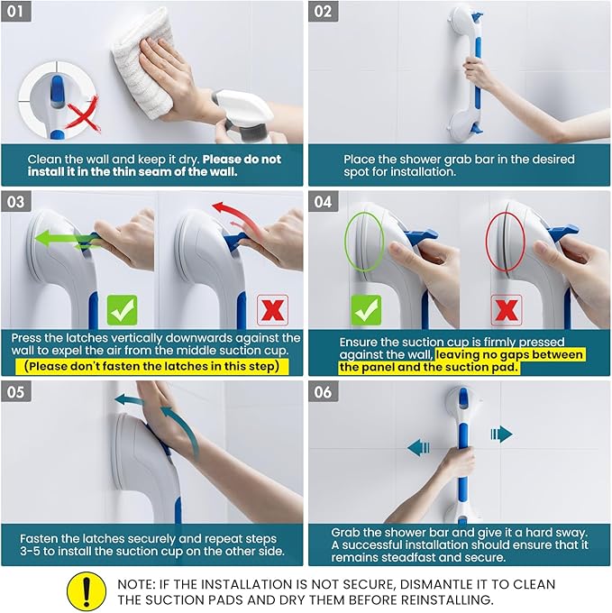 TAILI Shower Grab Bar 2 Pack Suction Grab Bars for Bathtubs and Showers, Heavy Duty Shower Handle Removable Bathroom Safety Grip for Seniors and Elderly, Handrails No Drilling Waterproof, Blue,G9