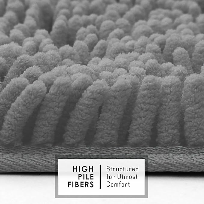 Hearth & Harbor Bathroom Rugs, Chenille Bath Mat - Machine Washable Bath Mats for Bathroom Non-Slip Backing Rubber, Quick Dry Bathroom Mat, 17 x 24 - Frost Grey