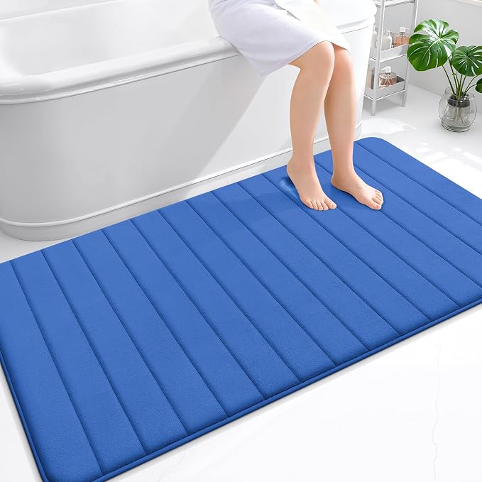 OLANLY Memory Foam Large Bath Mat 59x34, Super Soft Absorbent Bathroom Rugs | Deep Navy Blue, Quick Dry Bath Rug, Machine Washable Shower Floor Mats, Bathmat Carpet for Bathroom Floor, Tub and Shower