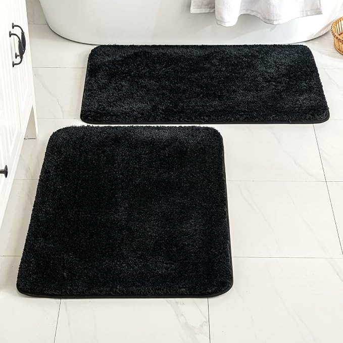 MIULEE Black Soft Bathroom Rugs Set 2 Piece Soft Bath Mats 24x36 Inch | Soft Absorbent Microfiber Bath Rugs, Non Slip, Quick Dry, Fluffy Bath Rugs for Bathroom Floor Tub Showers, Machine Washable