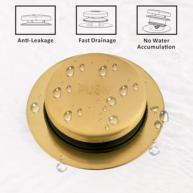 Artiwell Universal Tip Toe Bath Drain Stopper and Cover, Bathtub Drain Stopper, Replaces Lift and Turn, Tip-Toe and Trip Lever Drains for Tub, EZ Installation and Clearing (Brushed Gold)
