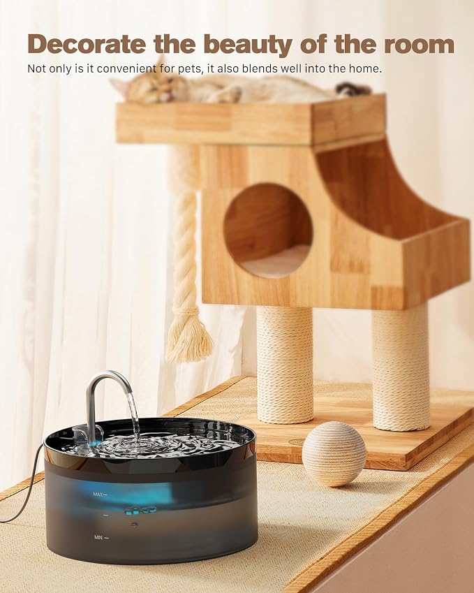 Black Cat Water Fountain: with 6 Carbon Filters + 3 Sponge Filters | 108oz/3.2L Pet Water Fountain Quiet Cat Water Fountains Indoor Faucet Cat Fountain for Cats and Dogs