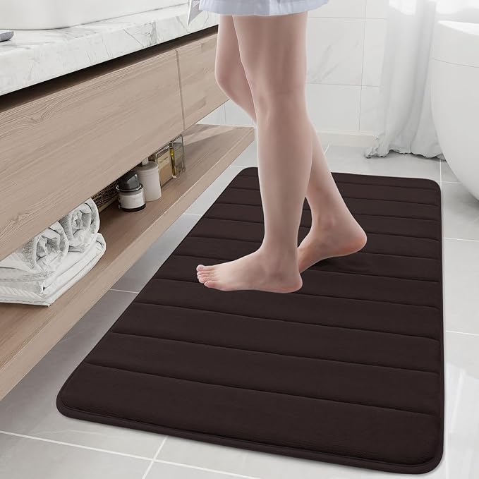 Buganda Memory Foam Bath Mat 45 x 27, Ultra Soft Absorbent Bathroom Rugs | Brown, Machine Washable Quick Dry Bath Mats for Bathroom Floor, Shower and Tub, Home Decor Accessories