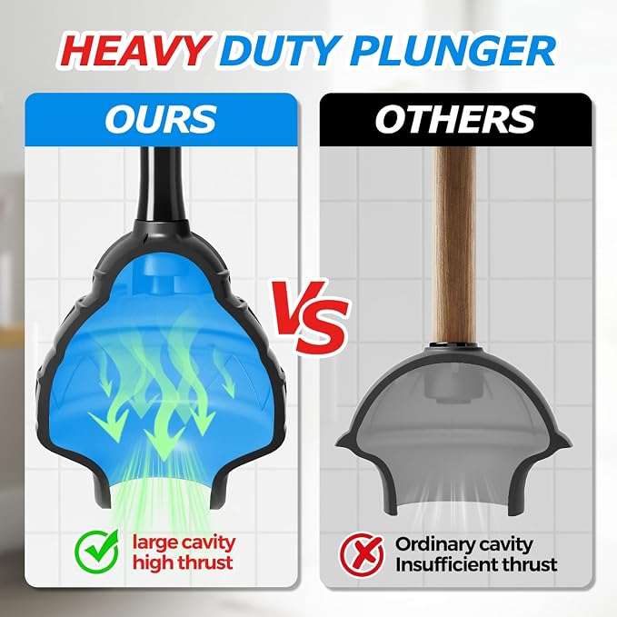 FORASTO Toilet Plunger with Holder,Powerful Clog Removal,Heavy Duty Plunger | Plungers for Bathroom,Bathroom Accessories,Cleaning Supplies,Home Essentials,Bathroom Decor,Toilet Bowl Cleaners,Black