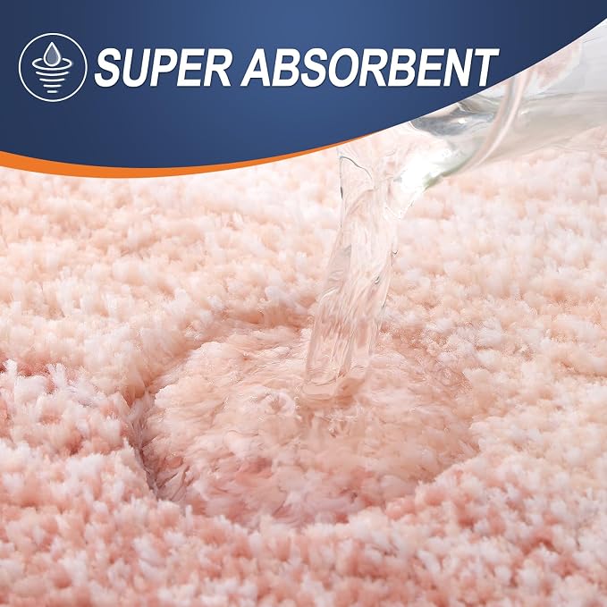 OLANLY Micorfiber Bathroom Rug Set 2 Piece, 47"x20"+24"x16" | Peach, Soft Absorbent Bath Rug Set, Non-Slip, Machine Wash Dry, Plush Shaggy Bath Mats for Bathroom