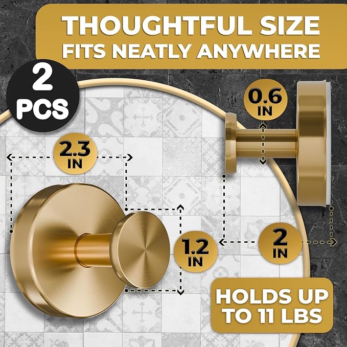 Suction Cup Shower Hooks 2 Pcs - Gold Shower Hooks, Quick-Mount Rustproof Gold , Kitchen, Glass Door, Mirror, Tile, Removable Suction Towel Hook That Holds up to 11Lbs for Loofah, Bath Robe, Towel