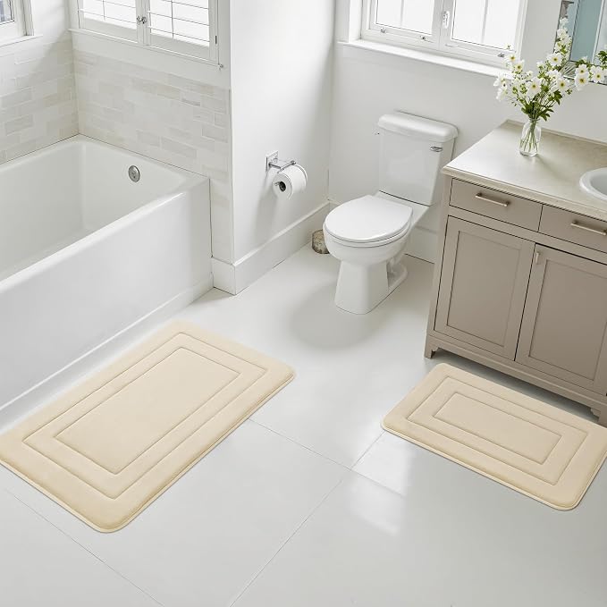 Cupic Cupid Memory Foam Bath Mat 20"×32", Non Slip Bathroom Rugs, Cream | Soft Touch, Cushioned Comfort, Non Slip Bathroom Mat, Super Absorbent & Quick Dry, Machine Washable for Shower, Tub & Vanity