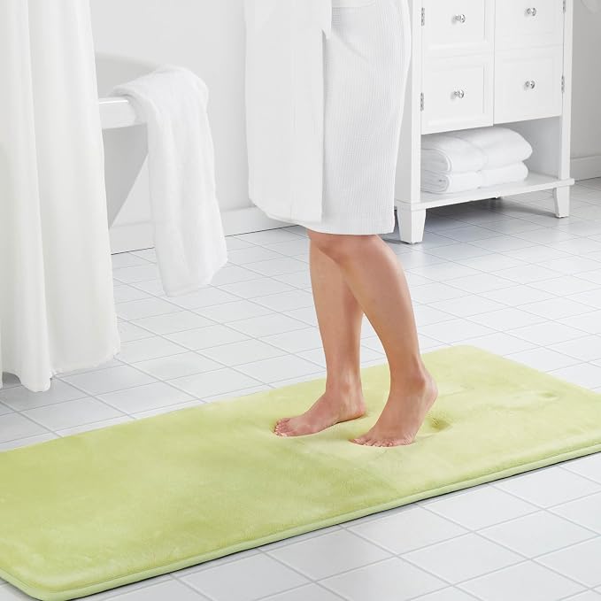 Memory Foam Bath Mat Non Slip Absorbent Super Cozy Velvet Bathroom Rug Carpet (60 inches X 17 inches, Lime)