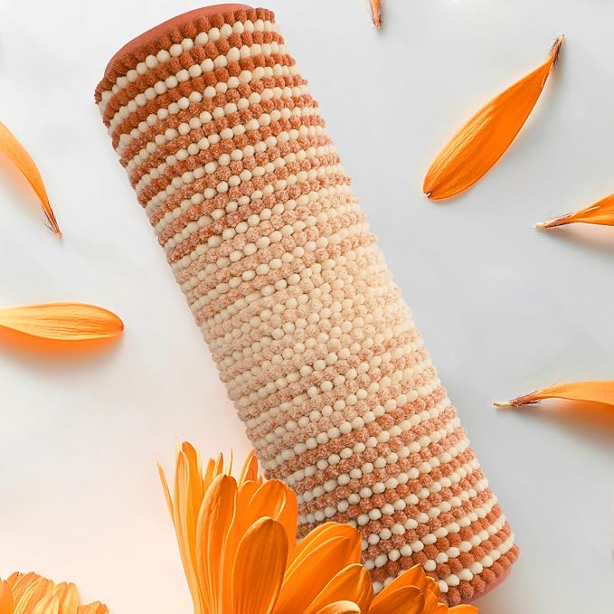 Fall Bathroom Rugs, 17x24 Chenille Bath Mats, Pumpkin Orange | Extra Soft Absorbent, Non Slip Striped, Quick Dry Machine Washable, Shower Rug for Bathroom Bedroom Decor
